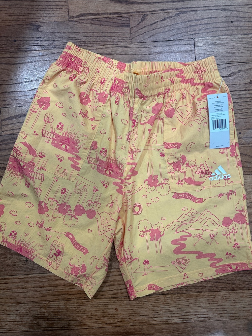 adidas Yellow Swim Shorts with orange Graphic Print